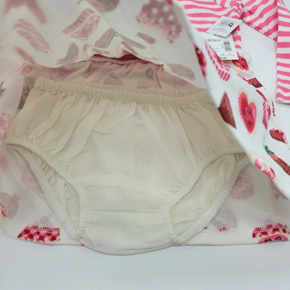 Gymboree Dress Pink White Berry Stripe Cupcake Hearts Strawberry Sz 12-18mo NEW